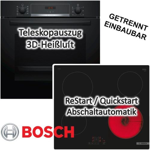 Herdset BOSCH Backofen EcoClean Teleskopauszug + Kochfeld Glaskeramik 60 cm autark