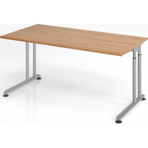 Schreibtisch Nilo | Nussbaum | Silber Gestell | BxT 160x80cm | Arbeitshöhe 68-82cm | höhenjustierbar, 1cm Raster | C-Fuß-Gestell | Rechteckform