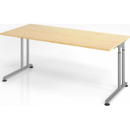 Schreibtisch Nilo | Ahorn | Silber Gestell | BxT 180x80cm | Arbeitshöhe 68-82cm | höhenjustierbar, 1cm Raster | C-Fuß-Gestell | Rechteckform