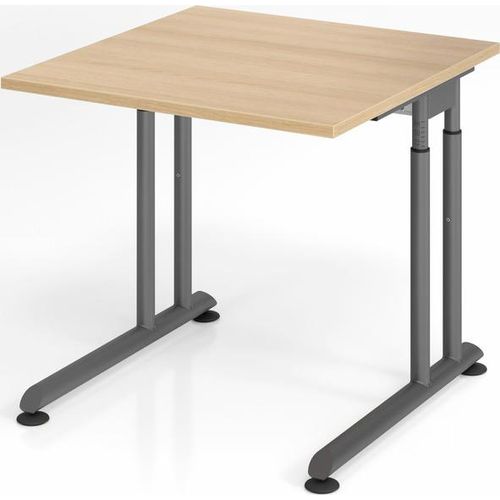 Schreibtisch Nilo | Eiche | Graues Gestell | BxT 80x80cm | Arbeitshöhe 68-82cm | höhenjustierbar, 1cm Raster | C-Fuß-Gestell | Rechteckform