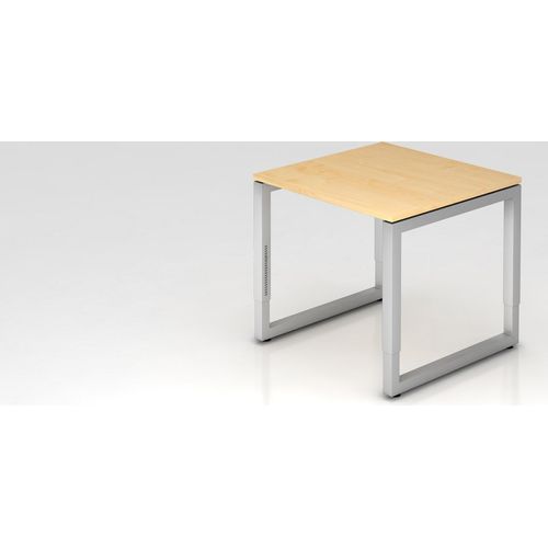 Schreibtisch Pavo | Ahorn | Silber Gestell | BxT 80x80cm | Arbeitshöhe 65-85cm | höhenjustierbar, 1cm Raster | O-Fuß-Gestell eckig | Rechteckform mit schwebender Tischplatte