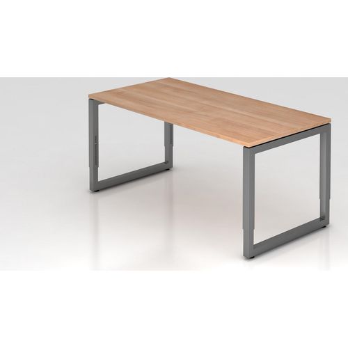 Schreibtisch Pavo | Nussbaum | Graues Gestell | BxT 160x80cm | Arbeitshöhe 65-85cm | höhenjustierbar, 1cm Raster | O-Fuß-Gestell eckig | Rechteckform mit schwebender Tischplatte
