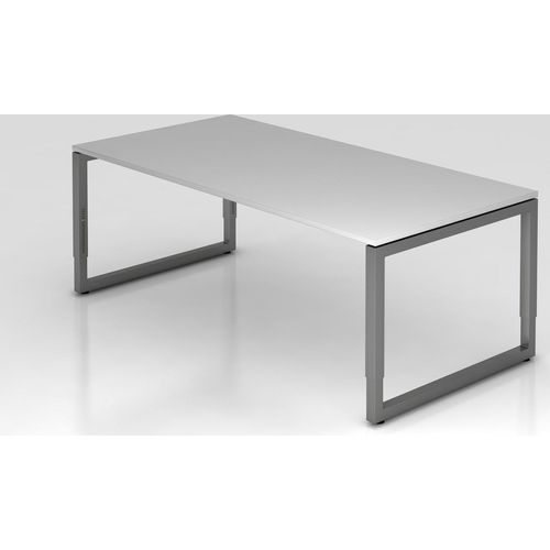 Schreibtisch Pavo | Grau | Graues Gestell | BxT 200x100cm | Arbeitshöhe 65-85cm | höhenjustierbar, 1cm Raster | O-Fuß-Gestell eckig | Rechteckform mit schwebender Tischplatte