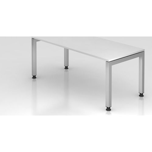 Schreibtisch Pejo | Weiß | Silber Gestell | BxT 180x80cm | Arbeitshöhe 68-76cm | stufenlos höheneinstellbar | 4-Fuß-Gestell eckig | Rechteckform mit schwebender Tischplatte