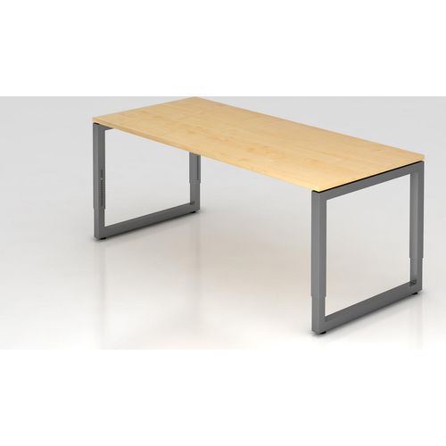 Schreibtisch Pavo | Ahorn | Graues Gestell | BxT 180x80cm | Arbeitshöhe 65-85cm | höhenjustierbar, 1cm Raster | O-Fuß-Gestell eckig | Rechteckform mit schwebender Tischplatte