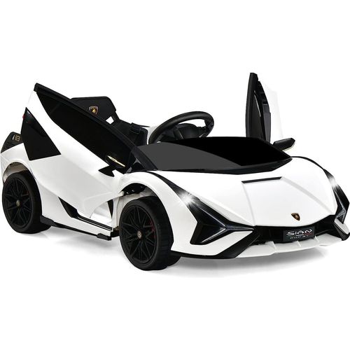 GOPLUS Kinder Elektroauto Lamborghini, Kinderauto mit Fernbedienung, Kinderfahrzeug, Bluetooth USB, mit Hupe & Musik, 3-5 km/h, für Kinder von 3-8 Jahre (Weiß)