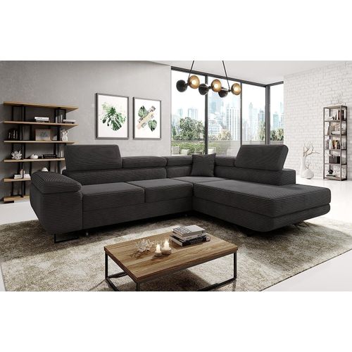 Avatar Kord Ecksofa in L-Form 277 x 73 x 203 cm mit Schlaffunktion und Bettzeugbehälter - Schlafsofa mit Bettkasten - Eckcouch mit Stauraum - Links - Farbe: Kord Graphit