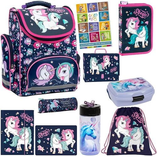 Set 10er Schulranzen Ranzen Tornister Federmappe Turnbeutel Gummizugmappe Brotdose Trinkflasche Aufgabenheft Aktentasche Einhorn Unicorn Motiv