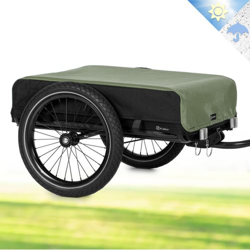 Klarfit Fahrradanhänger, Lastenanhänger mit 2 Rädern und Regenverdeck, Stahl-Fahrradanhänger mit Anhängevorrichtung & Halterung, Wasserdichter Handwagen mit Abnehmbarer Deichsel, Fahrrad Anhänger