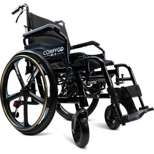 Rollstuhl, Transportrollstuhl, manuel leicht faltbar klappbar manuel, abnehmbare Räder, COMFYGO X-1 SE, Schwarz