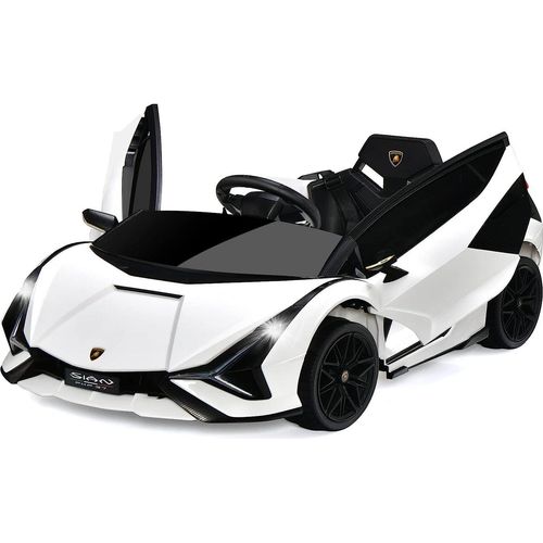 Lamborghini 12 V Kinder Elektroauto Sian FKP 37, mit 2,4 Ghz Fernbedienung & Sicherheitsgurt, Kinderauto, Kinderfahrzeug mit Licht & Musik & Hupe, Elektrofahrzeug für Kinder ab 3 Jahre (Weiß)