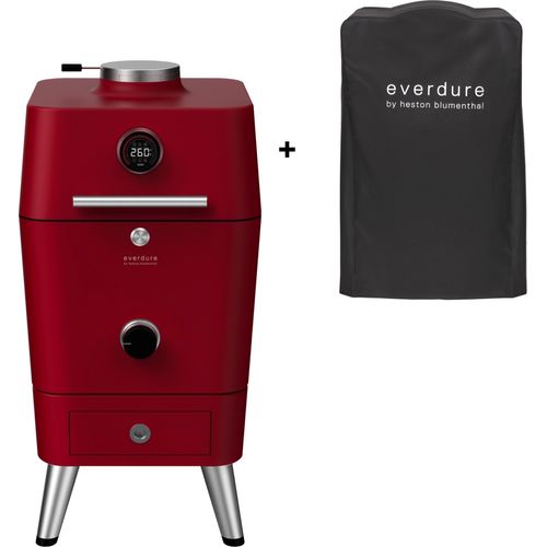 Everdure 4K Kamado Kohle- und elektrischer Outdoor Ofen Farbe Rot inkl. Premium Abdeckhaube