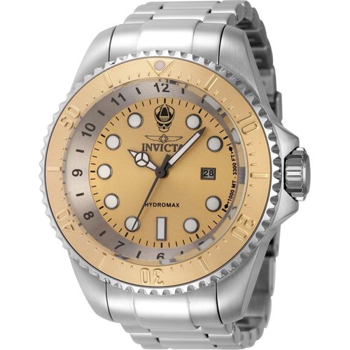 Invicta Hydromax 44746 Herren uhr - Wasserdicht - Analog - Quarzuhrwerk - Edelstahl mit goldenen zifferblat - 52mm