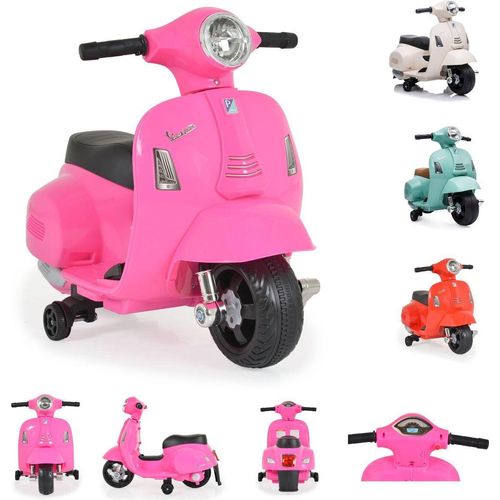 Moni Kinder Elektromotorrad Vespa GTS Super Sport, Roller, Frontleuchten, Hupe pink