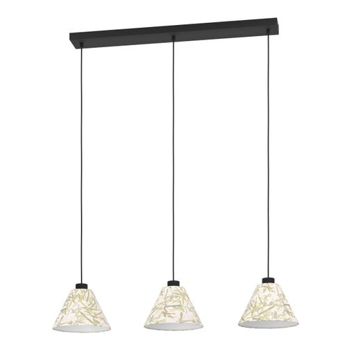 EGLO Hängelampe Oxpark, Pendelleuchte, Esszimmerlampe aus Metall in Schwarz und Textil mit Bambusblättern, Hängeleuchte, E27 Fassung, 92 cm