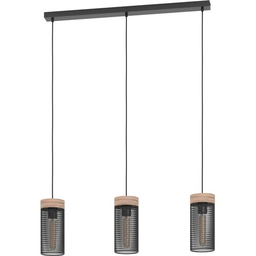EGLO Hängelampe Klinsdale, Pendelleuchte Esstisch Industrial Esszimmerlampe aus Holz in Nussbaum und Metall in Schwarz, Hängeleuchte, E27 Fassung