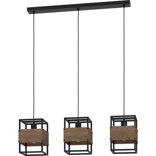 EGLO Hängelampe Evesham, Pendelleuchte Esstisch 3-flammig, Esszimmerlampe aus Holz in Dunkelbraun und Metall in Schwarz, Hängeleuchte mit E27 Fassung