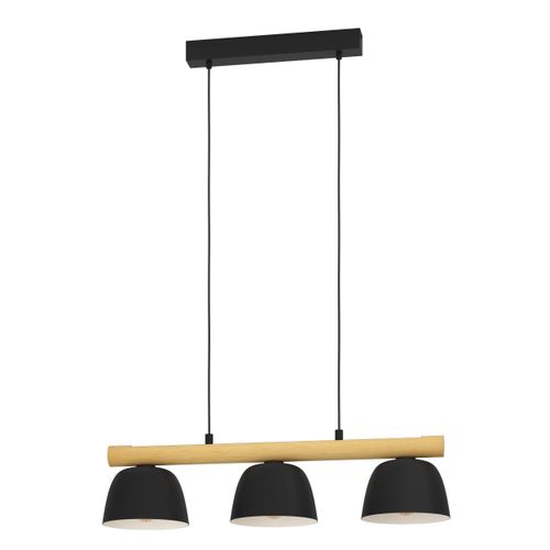 EGLO Hängelampe Sherburn, Pendelleuchte Esstisch, Esszimmerlampe aus Metall in Schwarz und Holz in Naturfarben, FSC100HB, Hängeleuchte, E27 Fassung