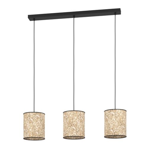 EGLO Hängelampe Butterburn, Pendelleuchte, Esszimmerlampe aus Metall in Schwarz und Textil mit Birkenblättern, Hängeleuchte mit E27 Fassung, 86 cm