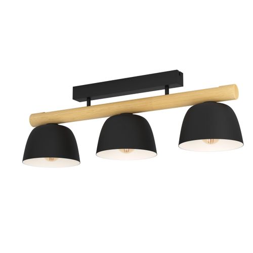EGLO Deckenleuchte Sherburn, 3-flammige Deckenlampe aus Holz und Metall in schwarz und weiß, FSC100HB, skandinavische Deckenbeleuchtung, E27 Fassung