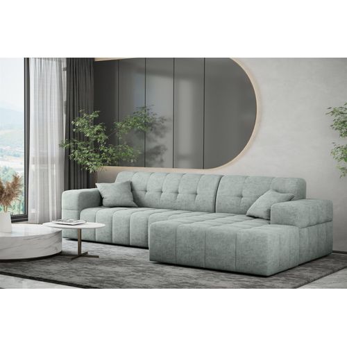 Ecksofa Designersofa NANCY in Stoff Perfekt Harmony Eisblau Ottomane Rechts