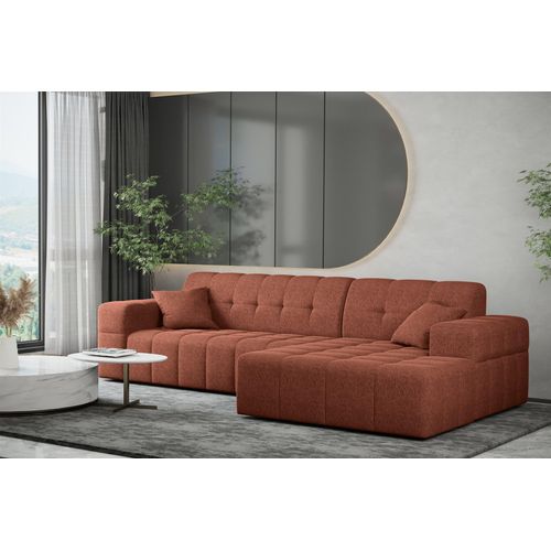 Ecksofa Designersofa NANCY in Stoff Neve Rostbraun Ottomane Rechts