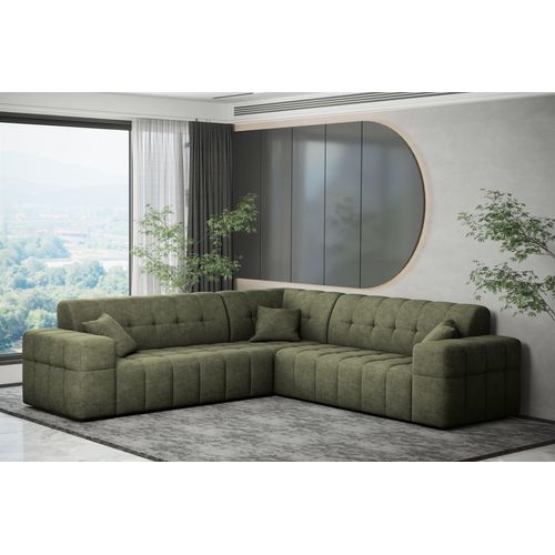 Ecksofa Designersofa NANCY in Stoff Perfekt Harmony Olivgrün Seite Universal