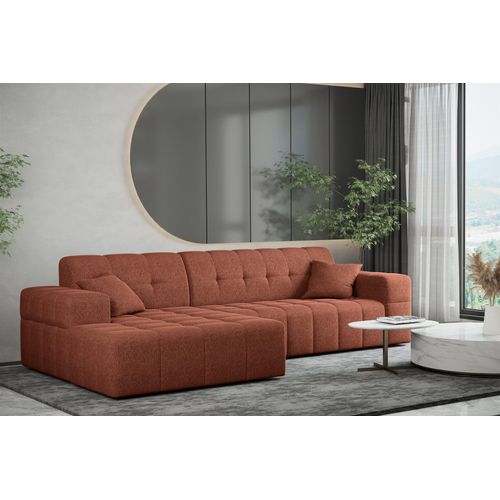 Ecksofa Designersofa NANCY in Stoff Neve Rostbraun Ottomane Links
