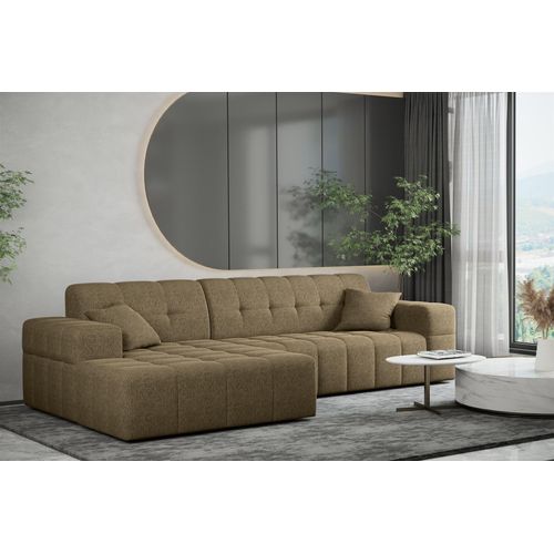 Ecksofa Designersofa NANCY in Stoff Neve Hellbraun Ottomane Links