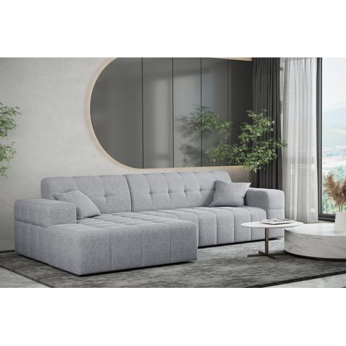Ecksofa Designersofa NANCY in Stoff Neve Hellgrau Ottomane Links