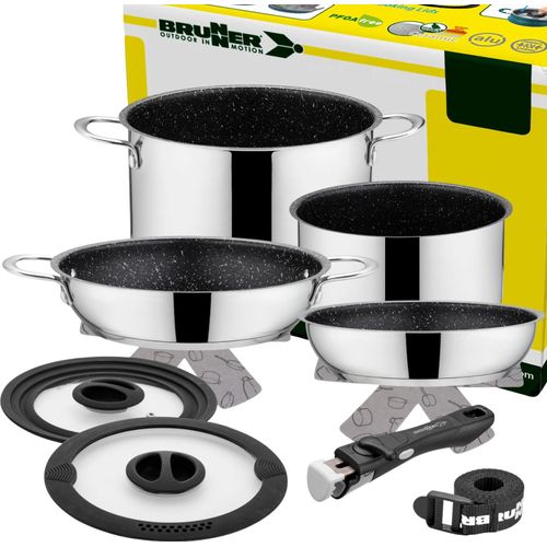 BRUNNER Camping Kochgeschirr Topfset | Edelstahl | ACADEMY, ø22cm 7+1teilig High