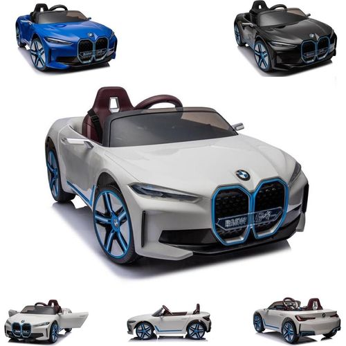 ES-Toys Kinder Elektroauto BMW I4, MP3, Bluetooth, EVA-Reifen, Gurt, bis 6 km/h weiss