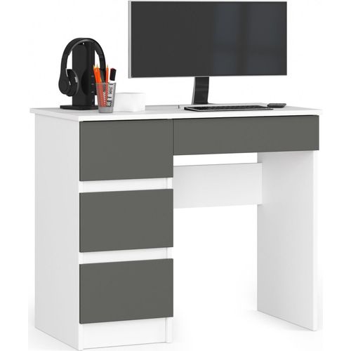 PC-Schreibtisch AKORD A7 links Weiß, Graphitgrau mit 4 Schubladen B90xH77xT50cm