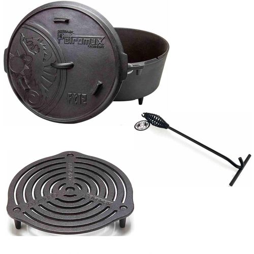 Petromax Feuertopf-Set ft12 mit Füßen 10,8 Liter Stapelrost und Deckelheber