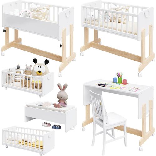 Beistellbett umbaubar für Neugeborene - 40x90 cm mit Matratze und Rollen Weiß