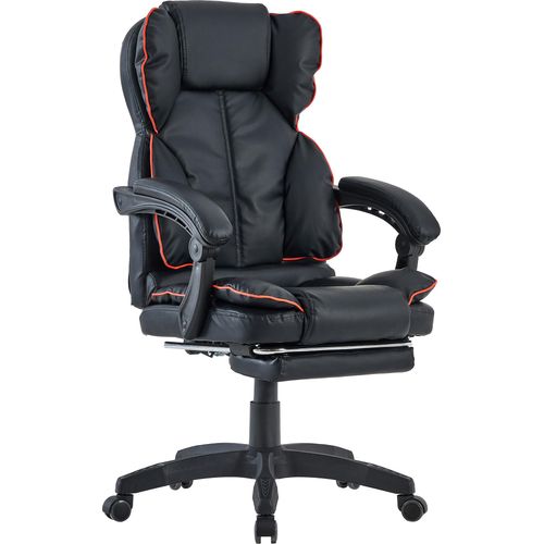 Schreibtischstuhl Bürostuhl Gamingstuhl Racing Chair Chefsessel mit Fußstütze,Farbe:Schwarz - Rot