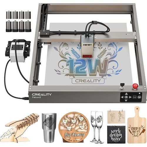 Creality Falcon 2 12W Laser Gräviermaschine mit Luftunterstützung, 25000mm/min, für Holz, Acryl, Leder und Bastelpapier, Arbeitsbereich 400x415mm