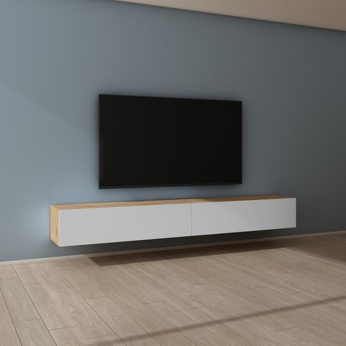 Mai & Mai Fernsehschrank Verdeckter Griff mit Soft-Close Lowboard Hängeschrank für Wohnzimmer in Kerneiche + Matt Weiß BTH: 240x40,2x30 cm Fernsehschrank02