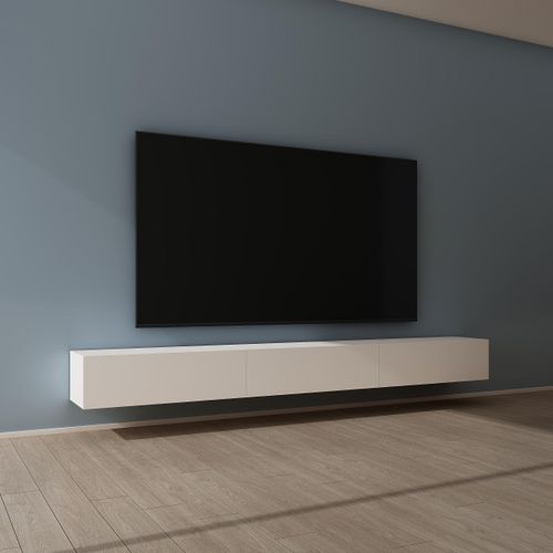 Mai & Mai Fernsehschrank Verdeckter Griff mit Soft-Close Lowboard Hängeschrank für Wohnzimmer in Matt Weiß BTH: 300x40,2x30 cm Fernsehschrank02