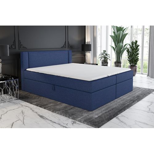 Boxspringbett ARO 140x200 mit 2 Bettkästen, Bonell-Matratze und Topper. Farbe: Blau.