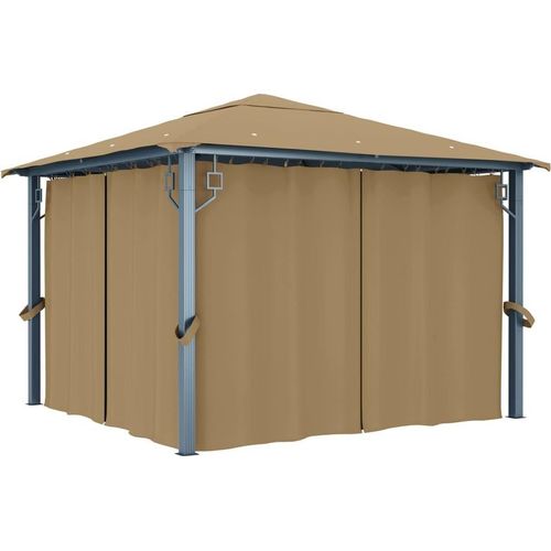 Pavillon mit Vorhang 300x300 cm Taupe Aluminium