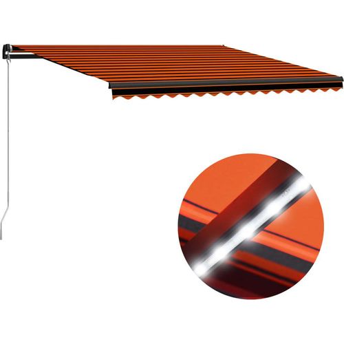 Markise Manuell Einziehbar mit LED 450x300 cm Orange & Braun