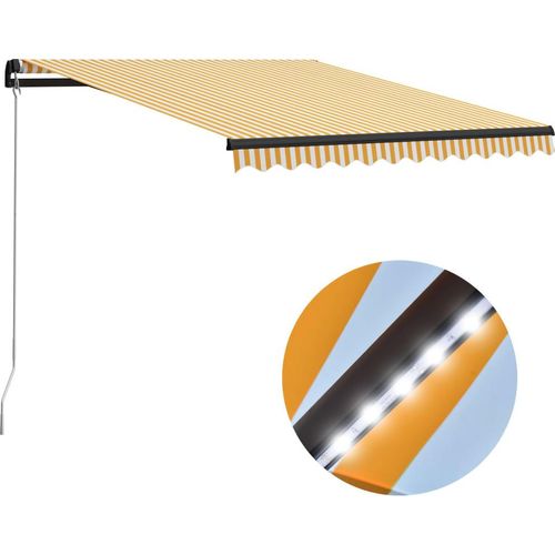 Markise Manuell Einziehbar mit LED 300x250 cm Gelb & Weiß