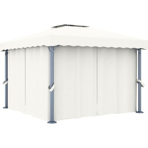Pavillon mit Vorhang 3x3 m Cremeweiß Aluminium