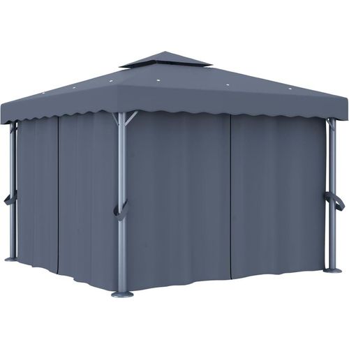 Pavillon mit Vorhang 3x3 m Anthrazit Aluminium