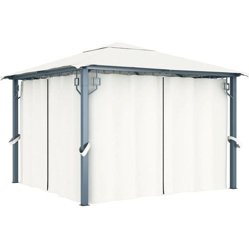 Pavillon mit Vorhängen 300 x 300 cm Creme Aluminium