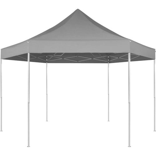 Pop-Up-Partyzelt Hexagonal Faltbar Grau 3,6x3,1 m