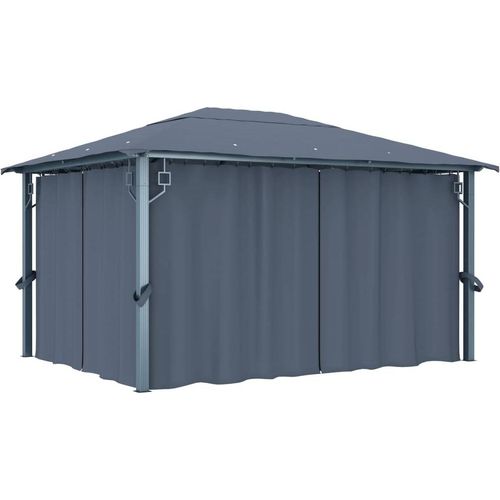Pavillon mit Vorhängen 400×300 cm Anthrazit Aluminium