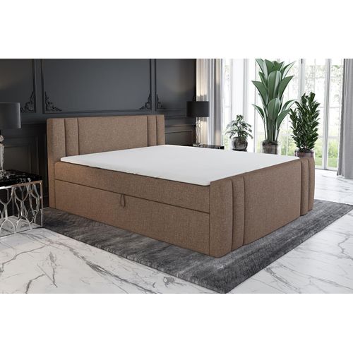 Boxspringbett ALF 140x200 mit 2 Bettkästen, Bonell-Matratze und Topper. Farbe: Braun.