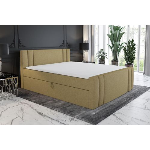 Boxspringbett ALF 140x200 mit 2 Bettkästen, Bonell-Matratze und Topper. Farbe: Hellbraun.